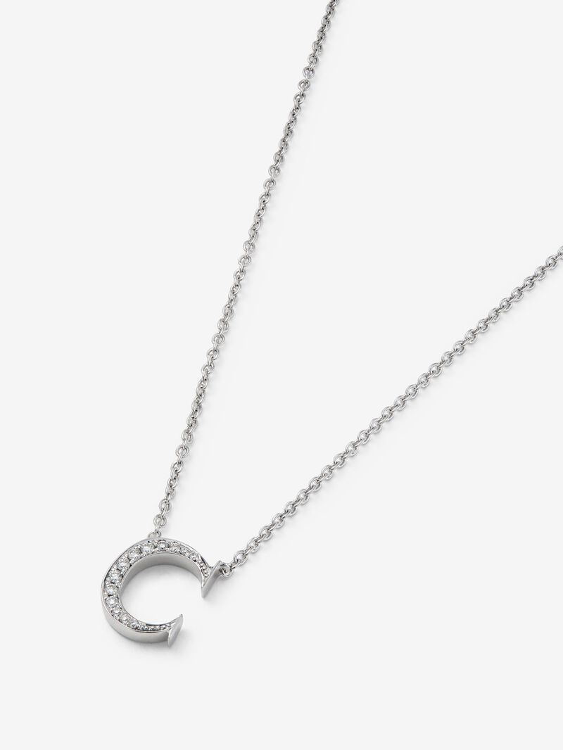 18K white gold pendant with letter C paved with 7 brilliant-cut diamonds with a total of 0.05 cts image number 2