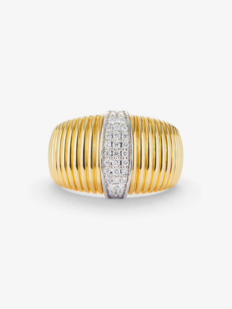 18K Yellow Gold Fluted Ring with Pavé Diamond image number 2