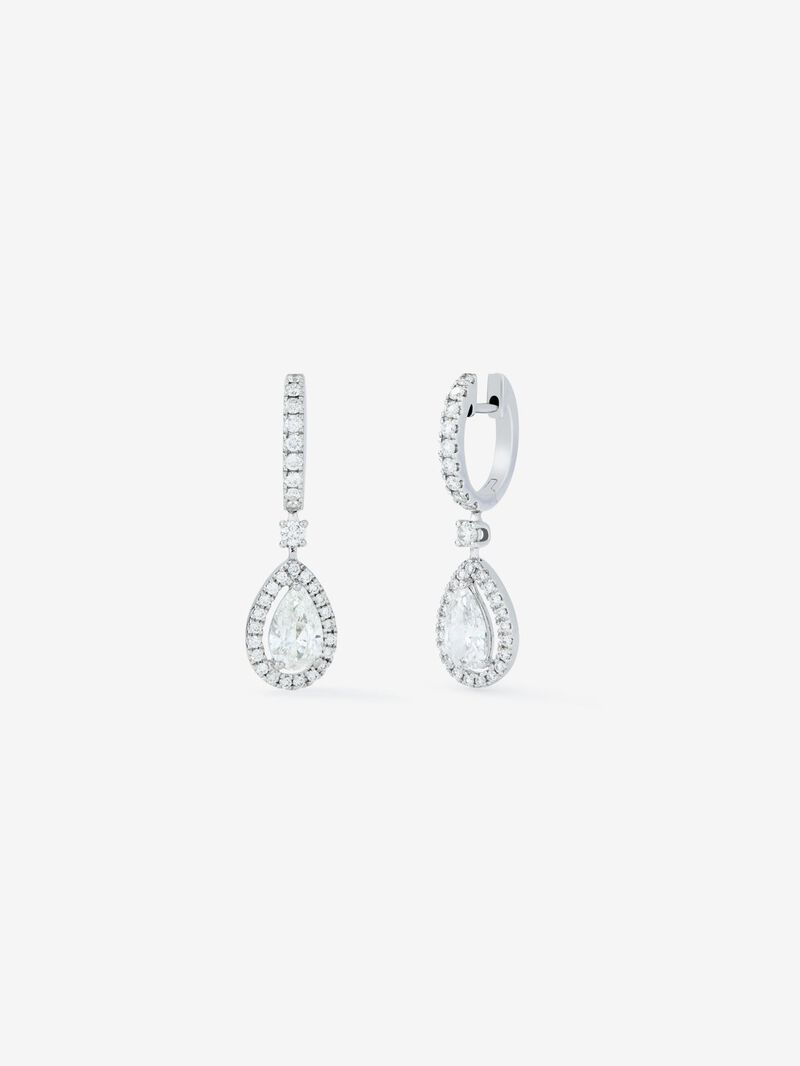 18K white gold hoop earrings with 48 brilliant-cut diamonds with a total of 0.4 cts and 2 pear-cut diamonds with a total of 0.3 cts image number 0