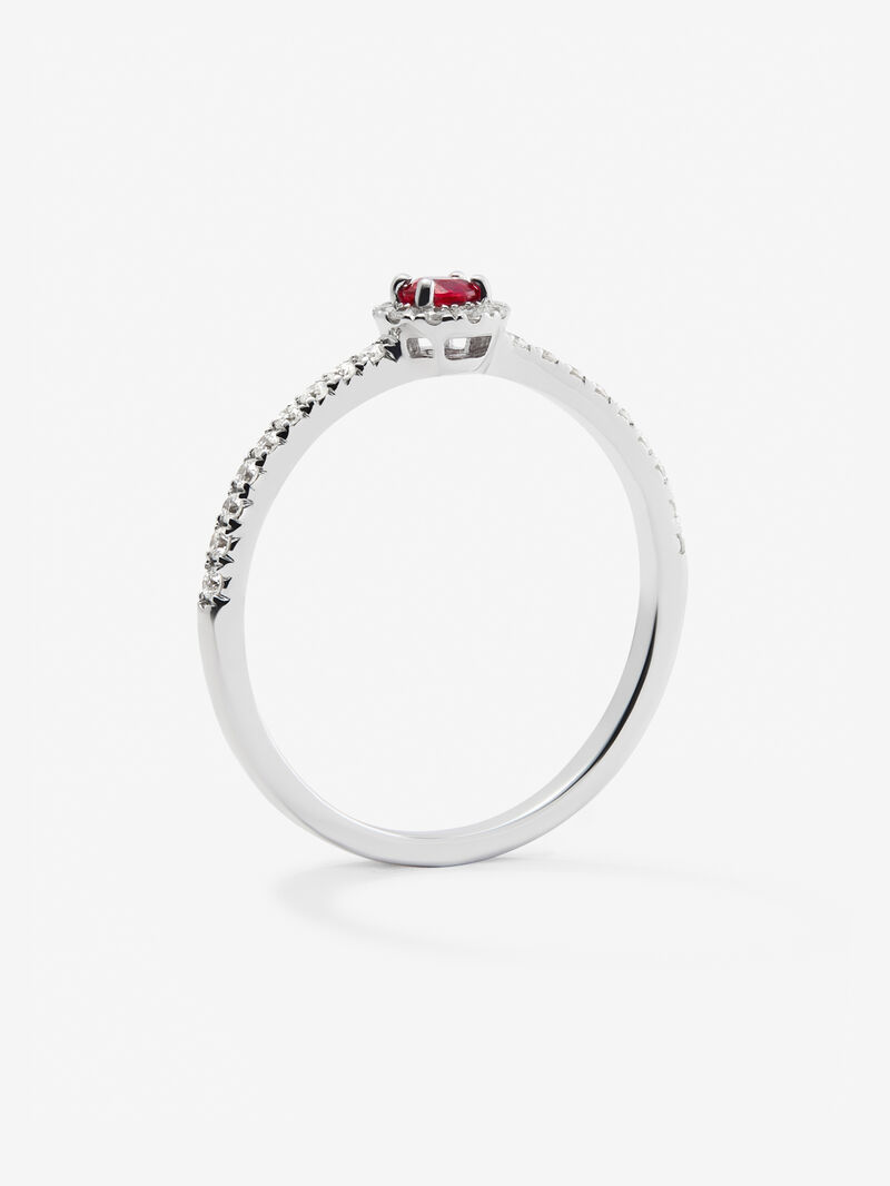 18K white gold ring with brilliant-cut red ruby ​​of 0.1 cts and border and arm of 28 brilliant-cut diamonds with a total of 0.2 cts image number 4