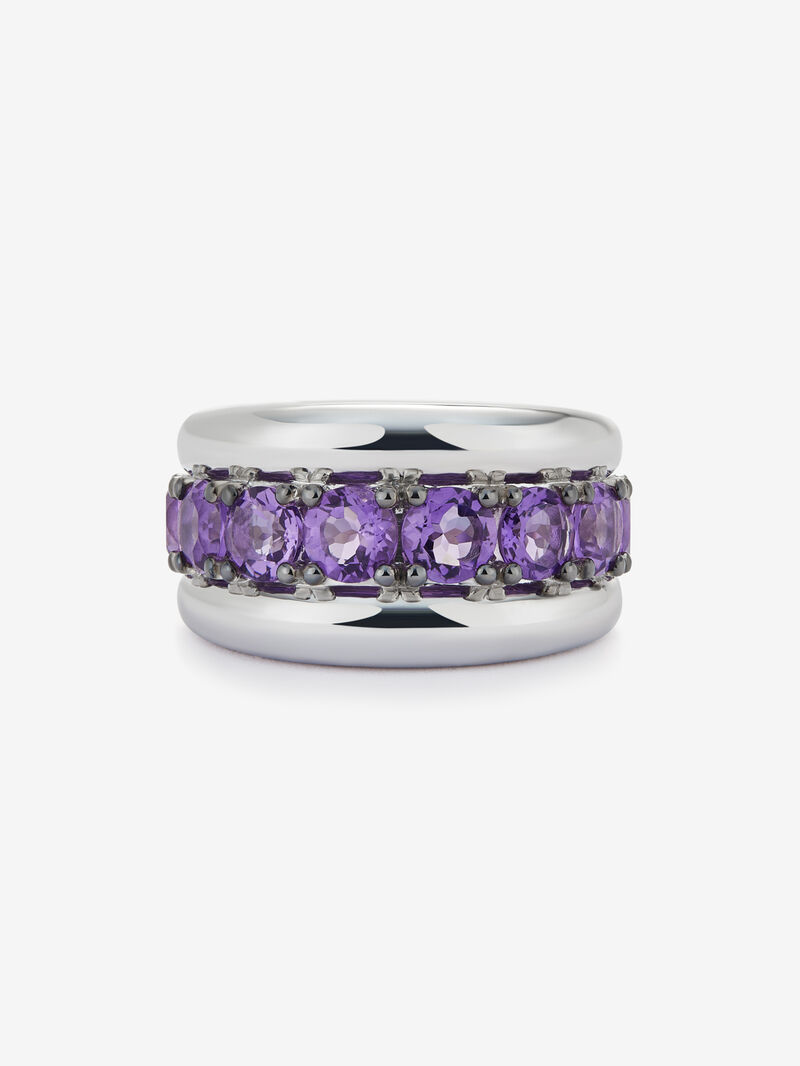 925 silver ring with paved brilliant-cut purple amethysts image number 2