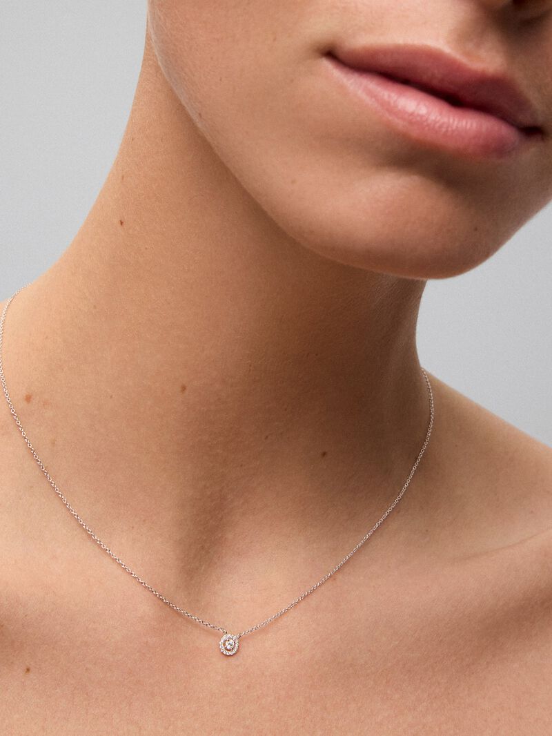 18K white gold chain pendant with solitary diamond and diamond urla image number 0