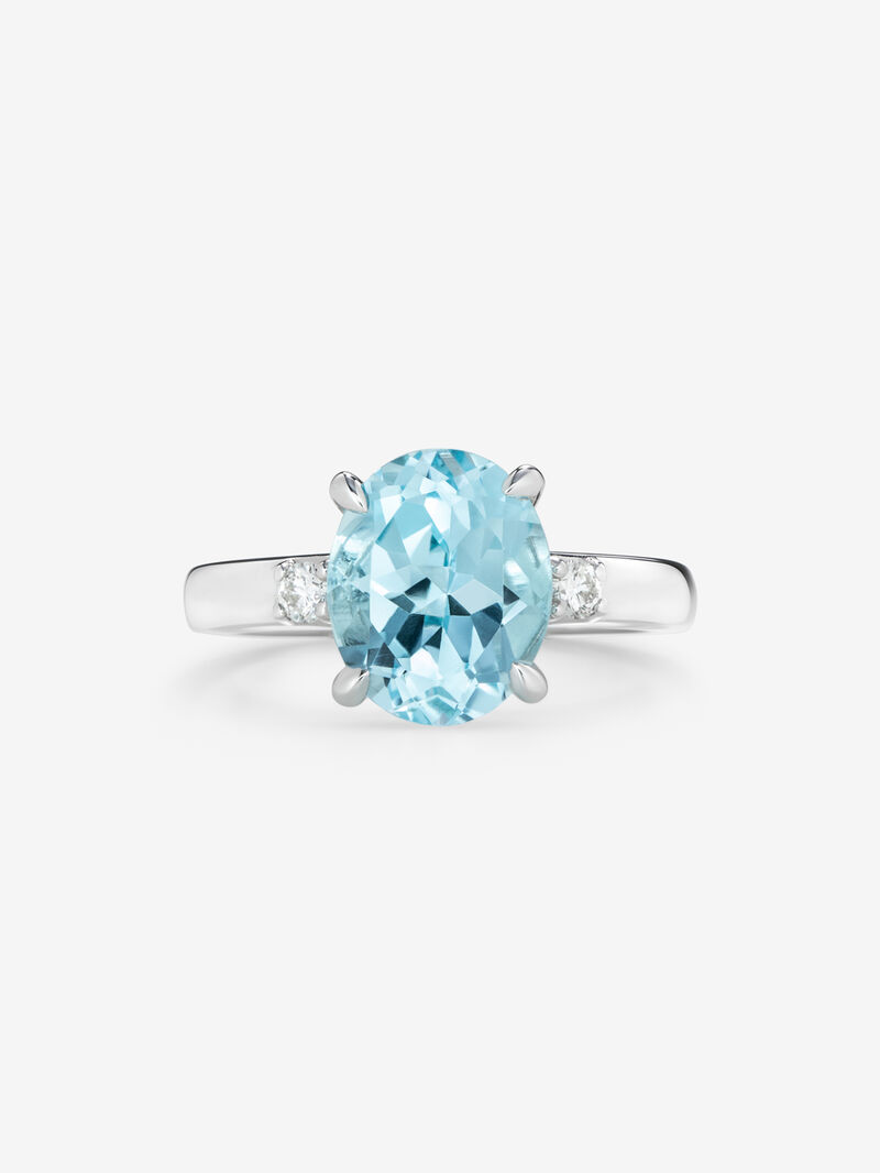 925 silver triple ring with oval-cut sky blue topaz of 3.78 cts and 2 brilliant-cut diamonds with a total of 0.11 cts image number 1