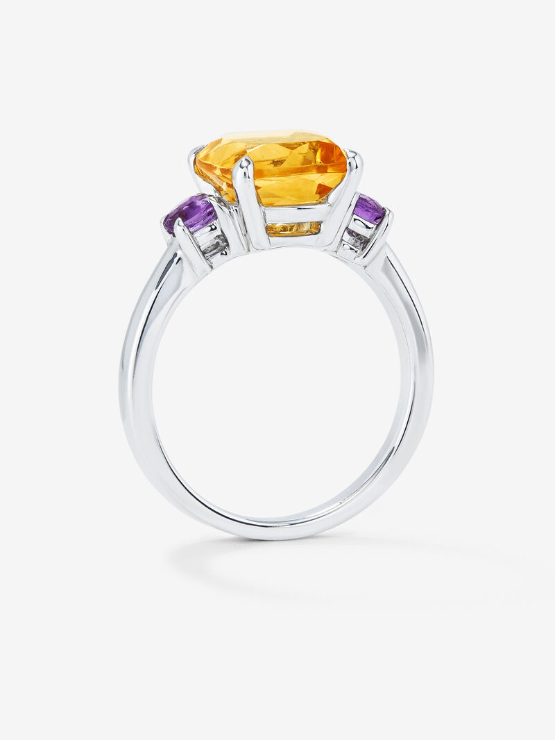 Silver ring with central citrine and purple ameterists image number 4