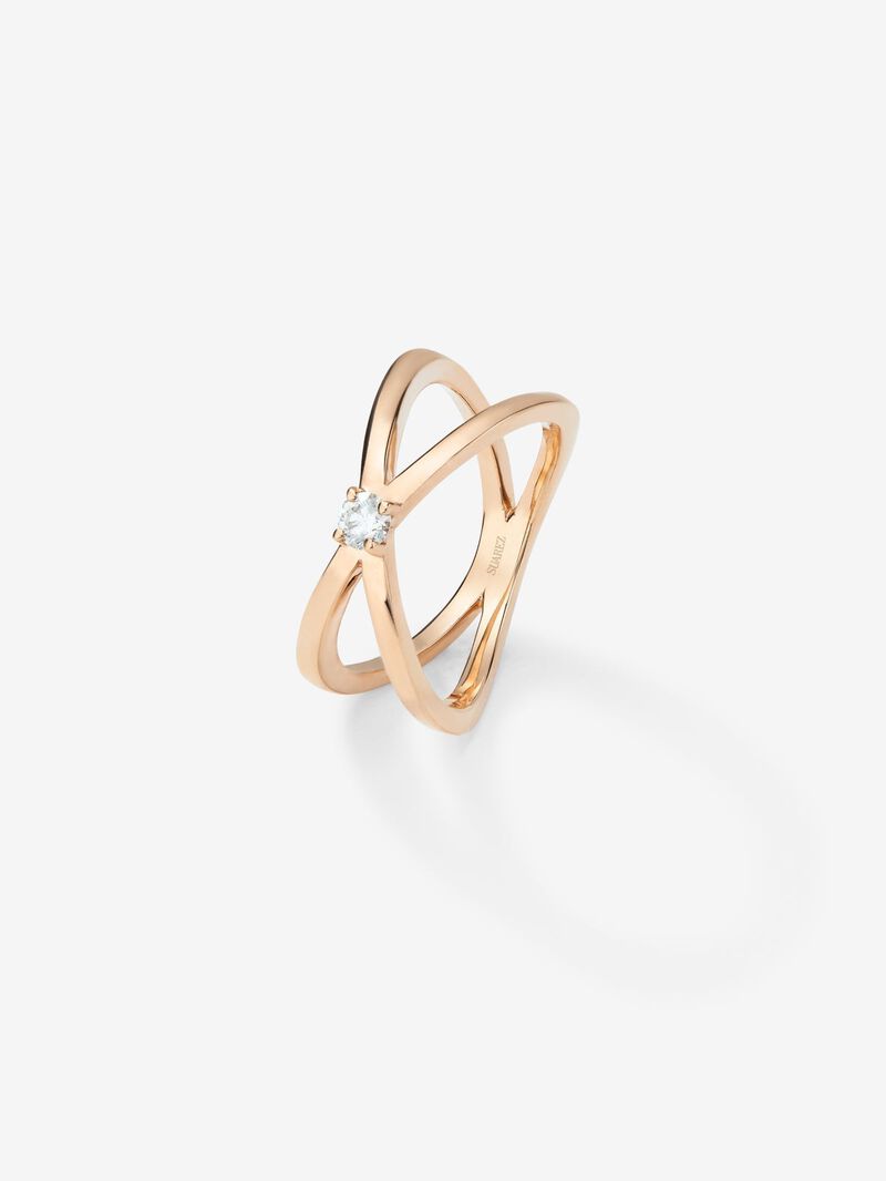 18K rose gold cross ring with 0.12 ct brilliant cut diamond image number 0