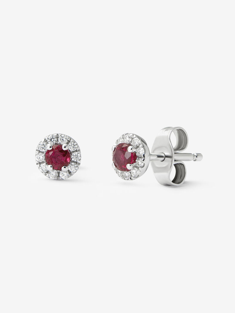 18K white gold earrings with 0.1 ct brilliant-cut diamonds and 0.33 ct brilliant-cut red rubies image number 0