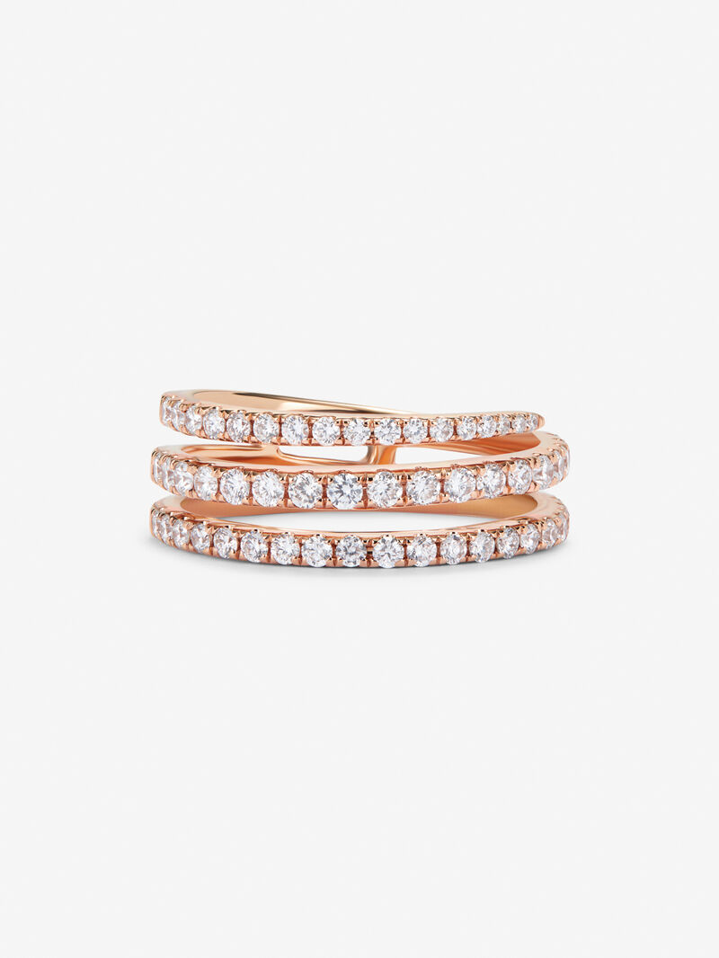 18K rose gold triple ring with 55 brilliant-cut diamonds with a total of 0.68 cts image number 2