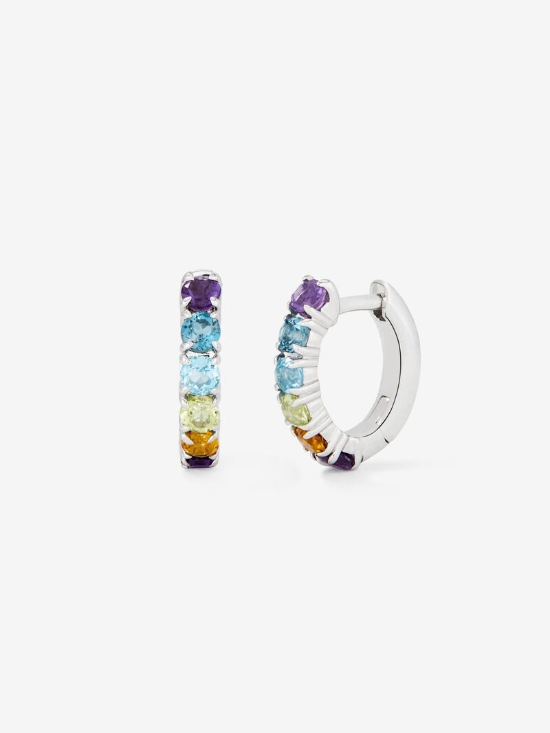 925 Silver Silver Silver Threatening Earrings with multicolored gems image number 0