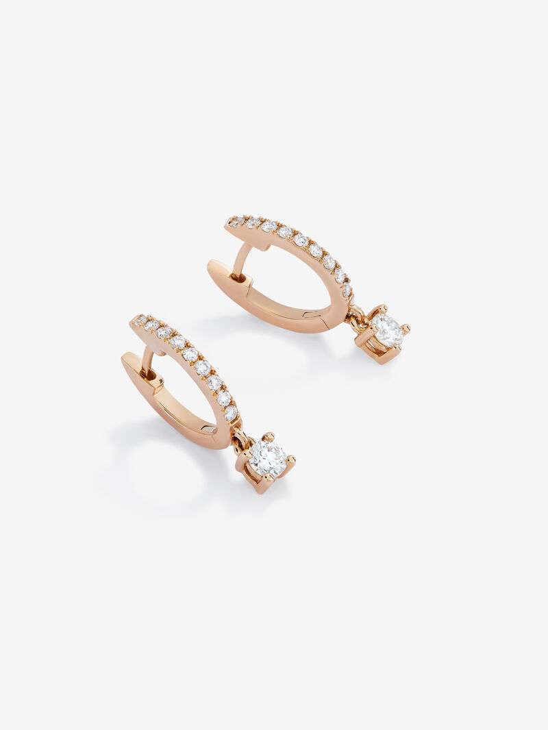 18K Rose Gold Hoop Earrings with Diamond Pendant image number 2