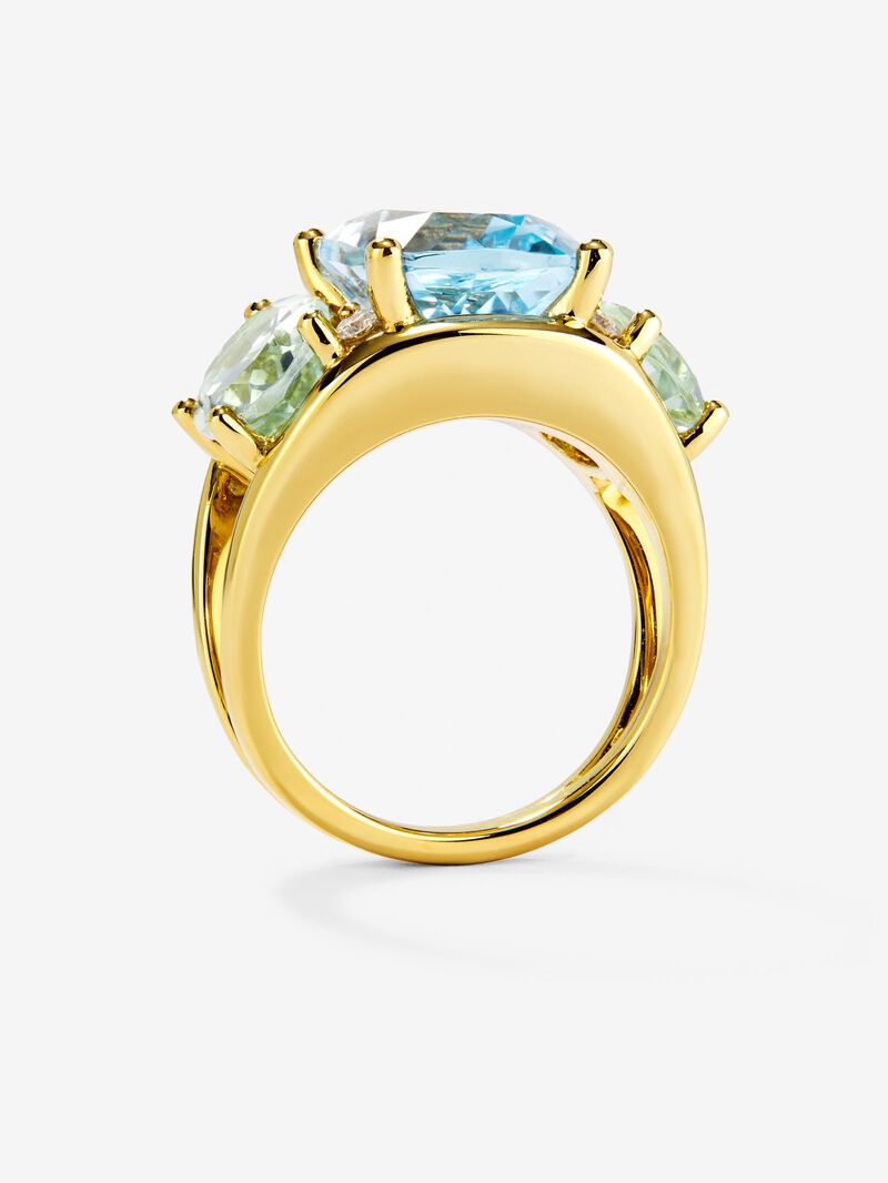 18K yellow gold ring with blue Sky Topacio in 5.5 cts Cushion size, green -sized icatists of 4.65 cts and white diamonds in a brilliant size of 0.15 cts image number 2
