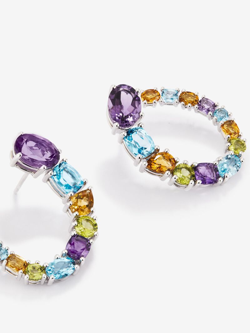 925 silver earrings with purple amethysts, green peridots, Swiss blue topaz and citrine quartz image number 2