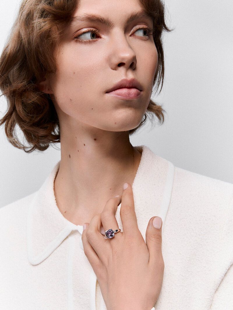 928 Silver Trilogy Ring with Amethyst and Diamonds image number 1