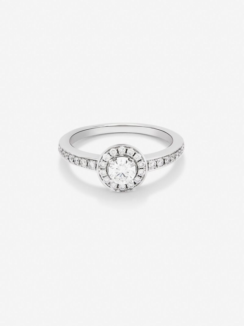 18K White Gold Solitaire Engagement Ring with Diamond Halo image number 2