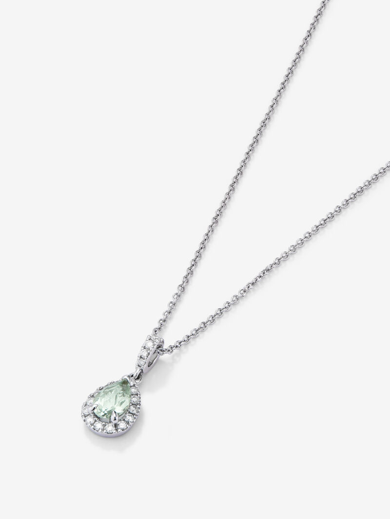 18K white gold pendant chain with green amethyst. image number 2