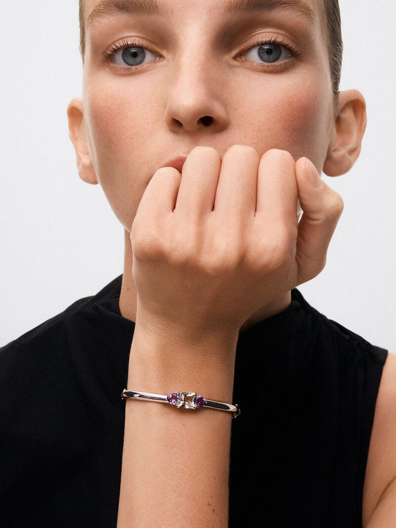 Utopian Rigid Silver Bracelet with Amethyst image number 3