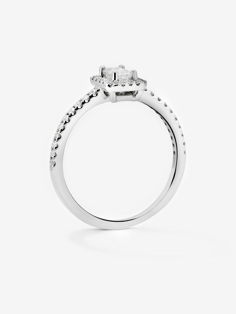 18K white gold ring with central emerald-cut diamond of 0.3 cts and border and arm of 38 brilliant-cut diamonds with a total of 0.21 cts image number 2