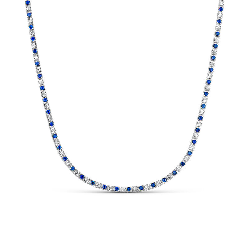 Collar rivière de oro blanco de 18kt con diamantes y zafiros azules, CO22010-OBDZ_V