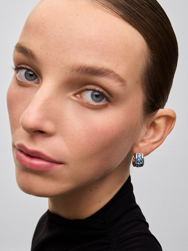 925 silver earrings with brilliant-cut Swiss blue topaz pave image number 3