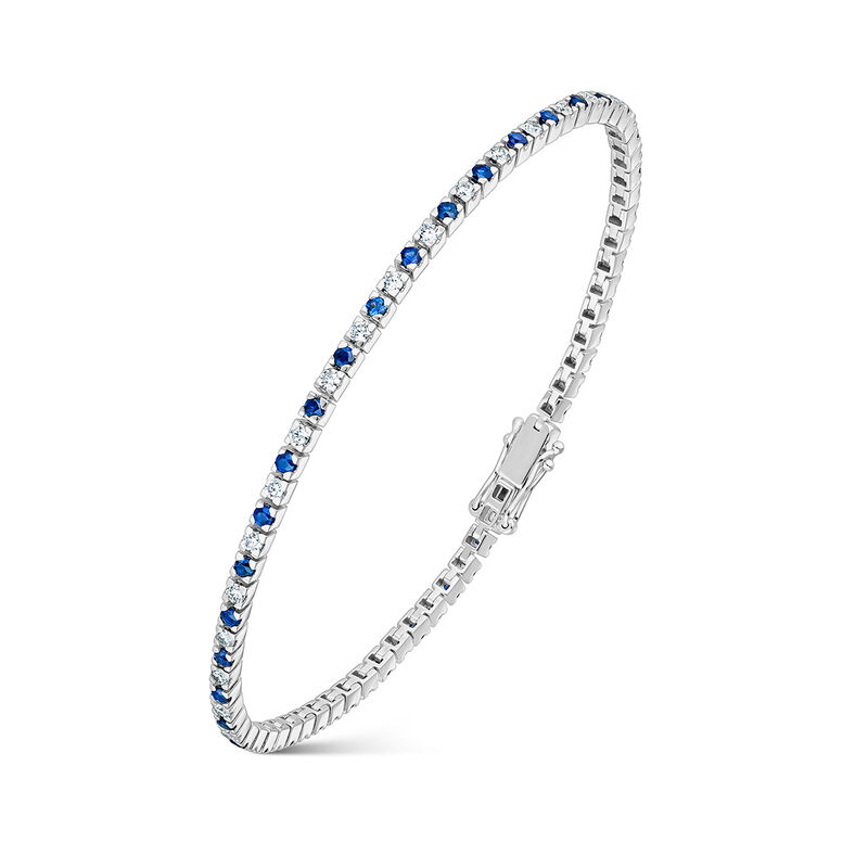 18kt white gold rivière bracelet with diamonds and blue sapphires, PU21057-OBDZ_V
