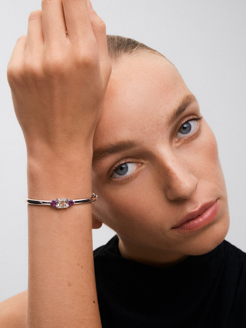 Utopian Rigid Silver Bracelet with Amethyst image number 1