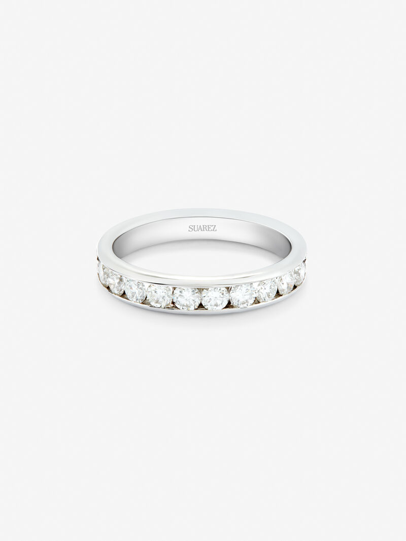 Half-eternity engagement ring in 18K white gold with diamonds on band. image number 2