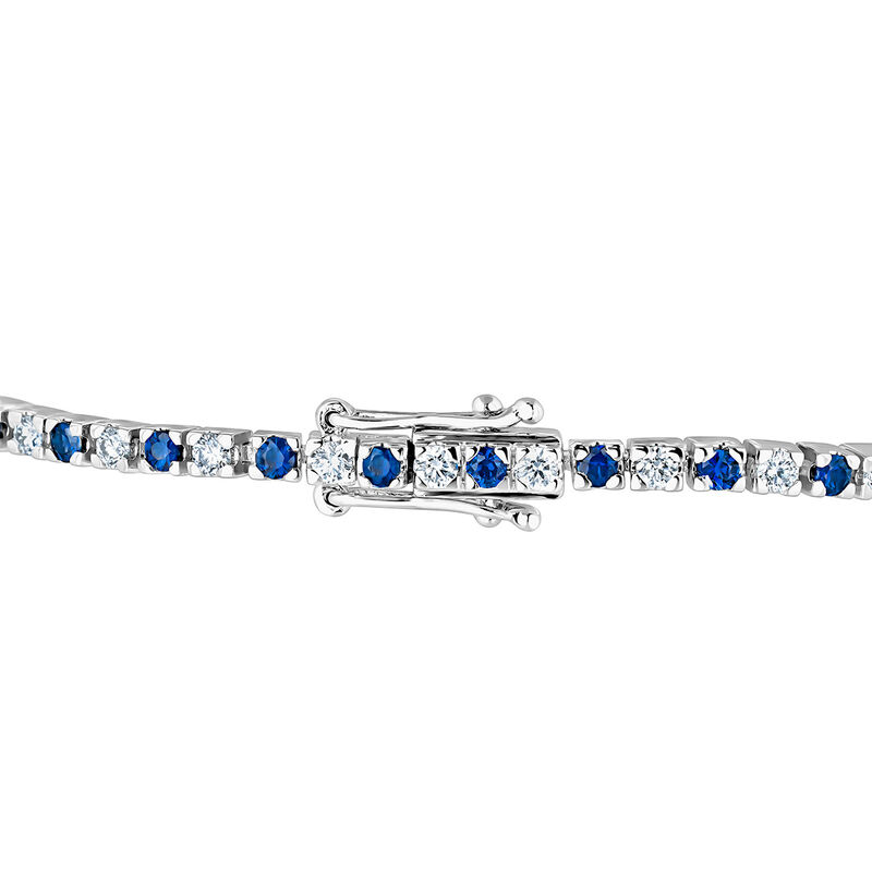 Pulsera rivière de oro blanco de 18kt con diamantes y zafiros azules, PU21057-OBDZ_V
