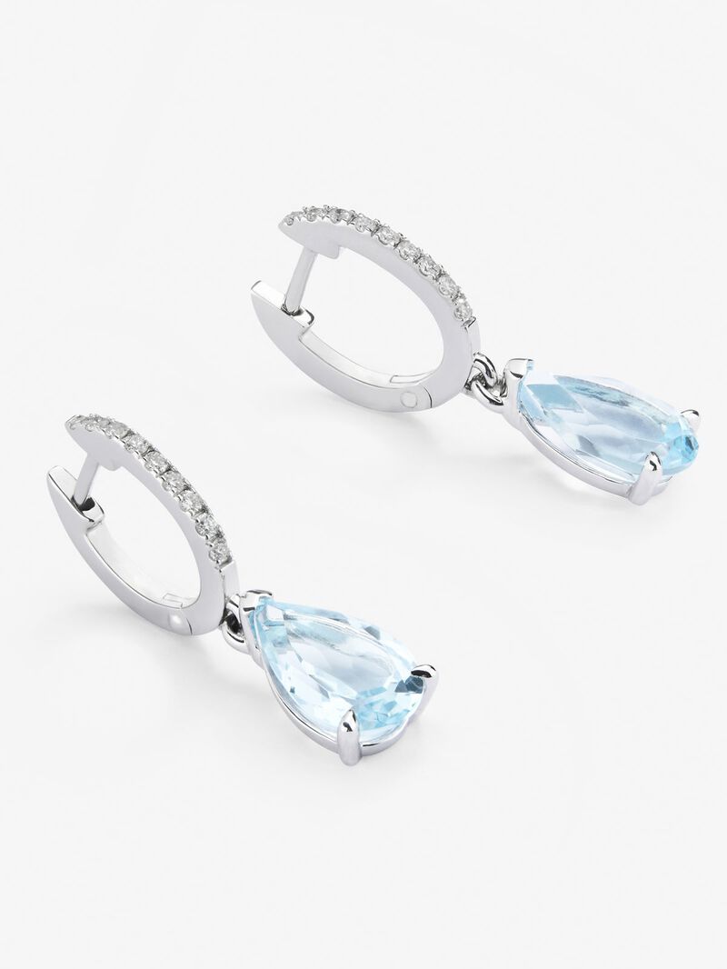 18K White Gold Hoop Earrings with Topaz and Diamond Pendant image number 2