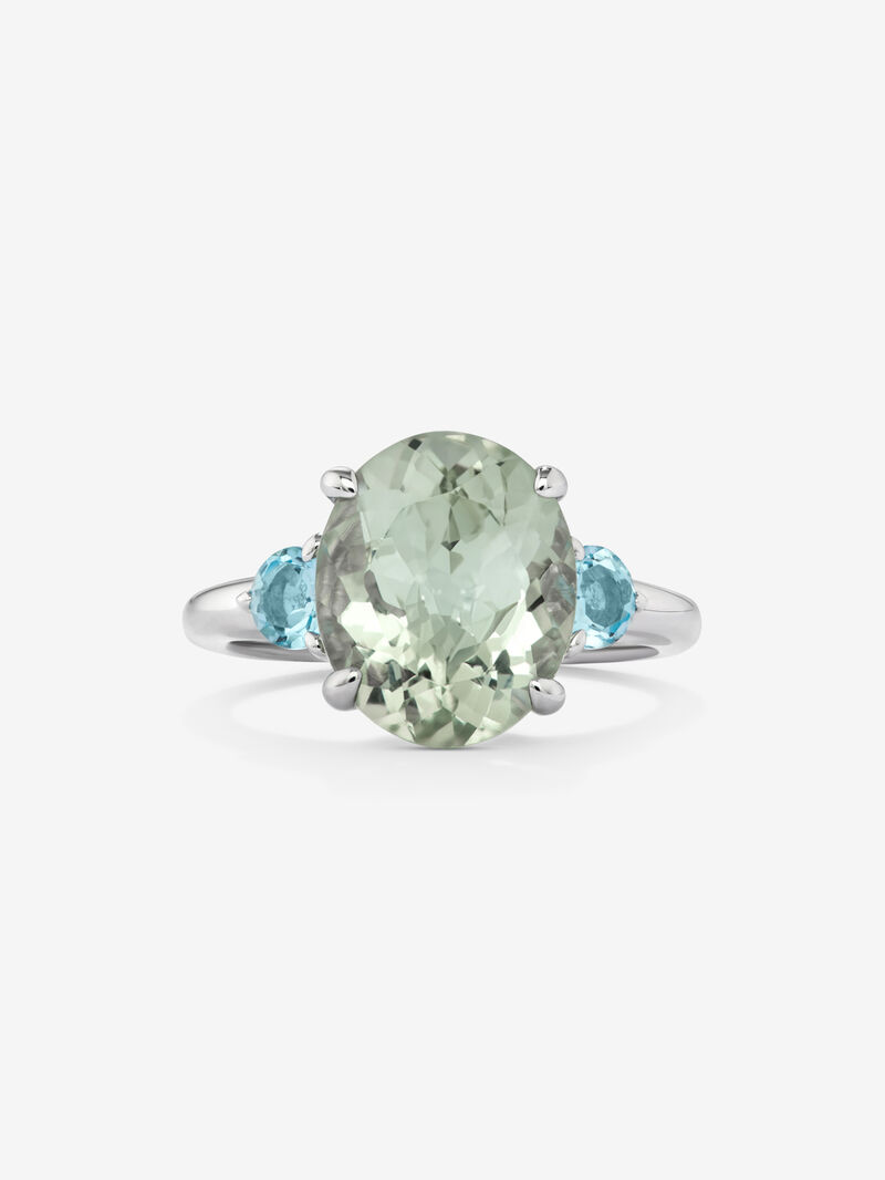 925 silver triple ring with oval-cut green amethyst and 2 brilliant-cut Swiss blue topazes image number 2
