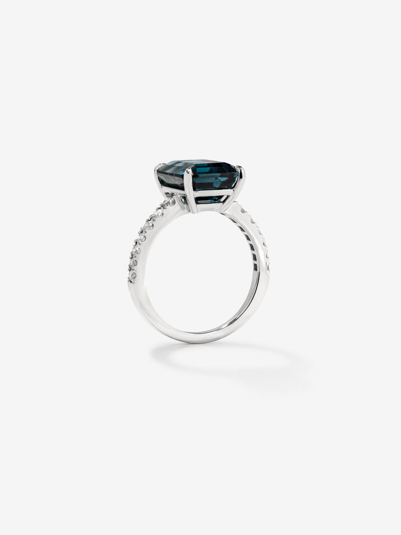 18K White Gold Ring with London Blue Topacio in Emerald Size 4.25 cts and white diamonds in a bright 0.32 cts image number 4