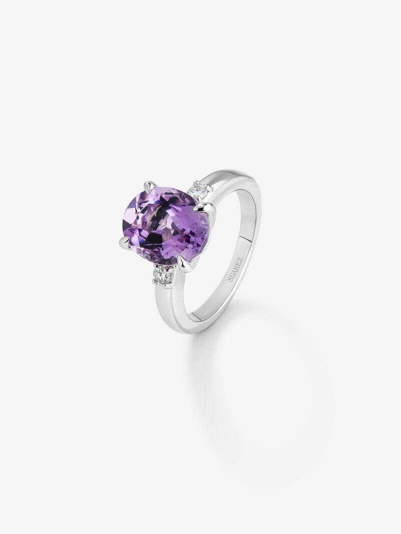 925 Silver triple ring with amethyst and diamonds image number 0
