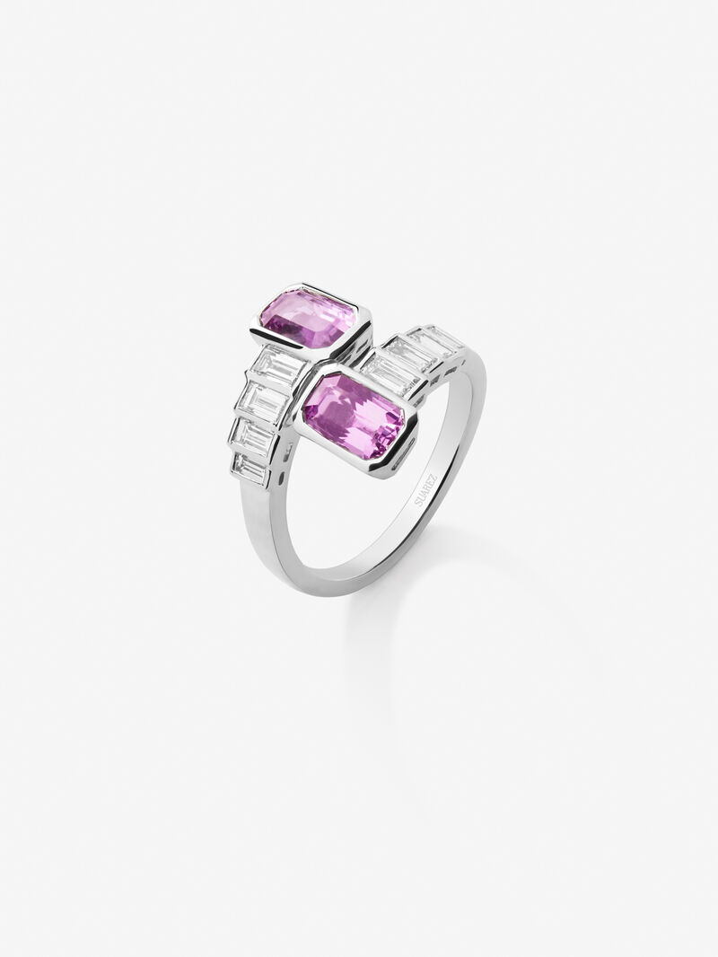 You and I 18k White Gold Ring with Rosas Sapphires in octagonal 2,28 cts and white diamonds in 0.57 CTS baggos image number 0