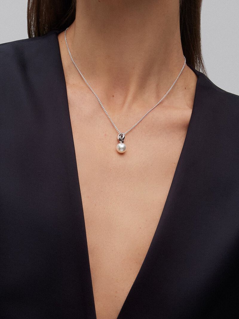 925 Silver chain pendant with spinel ring and 9.5mm akoya pearl image number 0