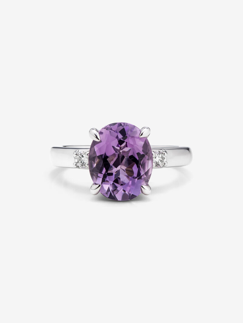 928 Silver triple ring with amethyst and diamonds image number 2