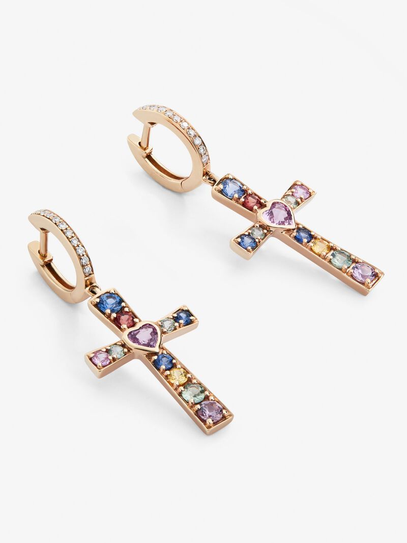 18kt rose gold earrings with multicolored sapphires image number 2