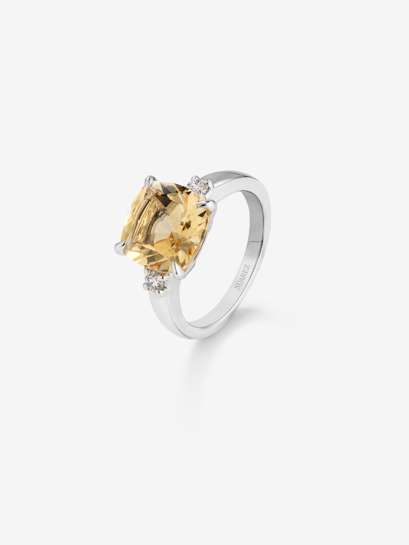 925 Silver Trilogy Ring with Citrine and Diamonds image number 0