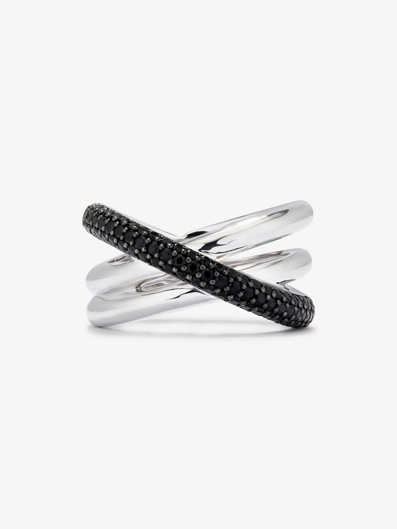 925 silver crossed multi-arm ring with brilliant-cut black spinels image number 1