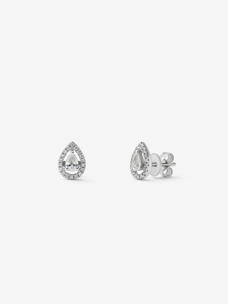 18K white gold earrings with 2 pear-cut diamonds of 0.15 cts and brilliant-cut diamonds with a total of 0.13 cts image number 0