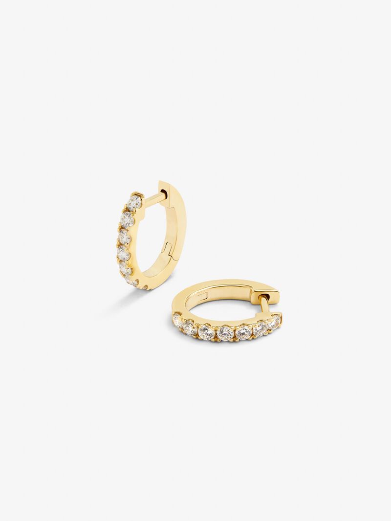 18K yellow gold hoop earrings with 14 brilliant-cut white diamonds with a total of 0.39 cts image number 2