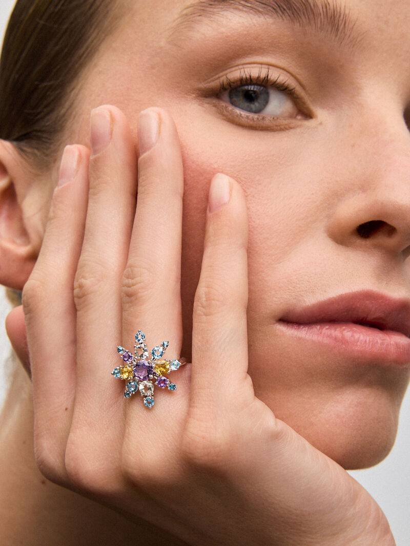925 silver ring with amethysts, topazes and citrine quartz image number 3