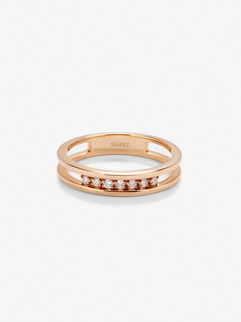 18K rose gold double ring with 7 brilliant-cut diamonds with a total of 0.1 cts image number 3
