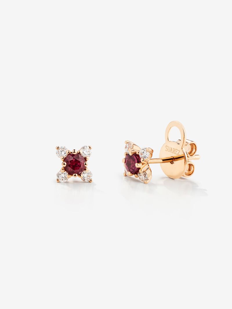 18K rose gold hoop earrings with 2 brilliant-cut red rubies with a total of 0.29 cts and 8 brilliant-cut diamonds with a total of 0.17 cts image number 0