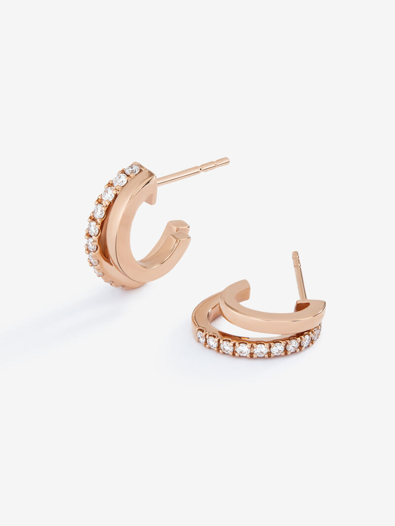 18K rose gold double hoop earrings with diamonds image number 2