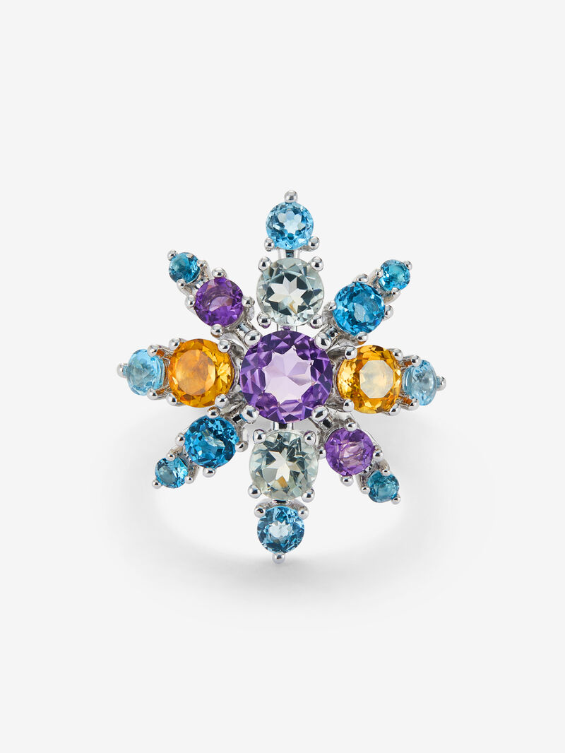 925 silver ring with amethysts, topazes and citrine quartz image number 2