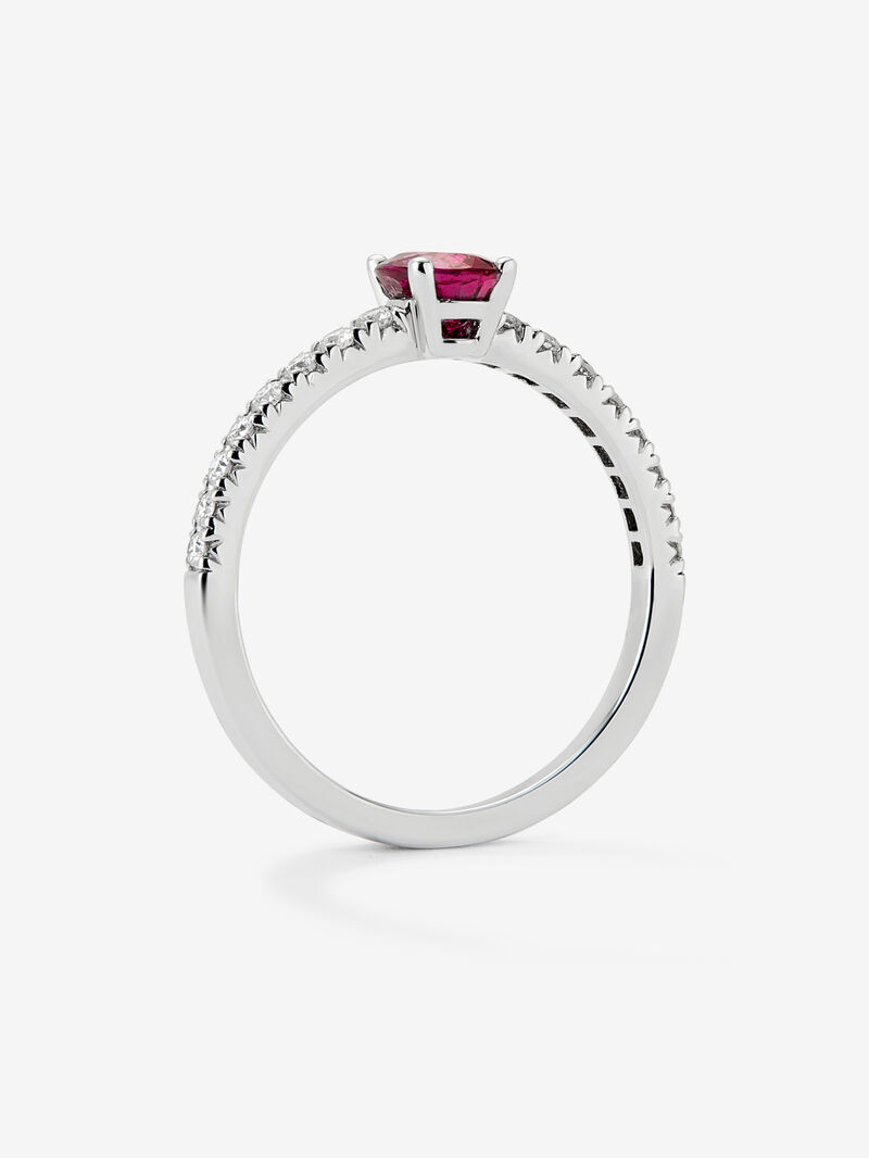 18K White Gold Solitary Ring with Rubi and Diamond image number 2