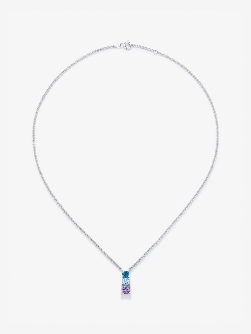 925 silver pendant with London blue topaz, Swiss blue topaz and brilliant-cut purple amethyst image number 0