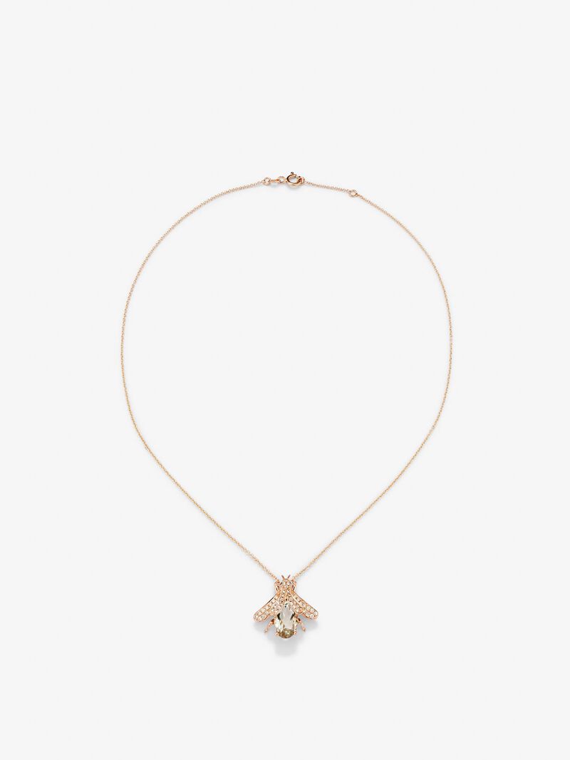 18K Rose Gold Insect Pendant Chain with Green Amethyst and Diamond image number 0