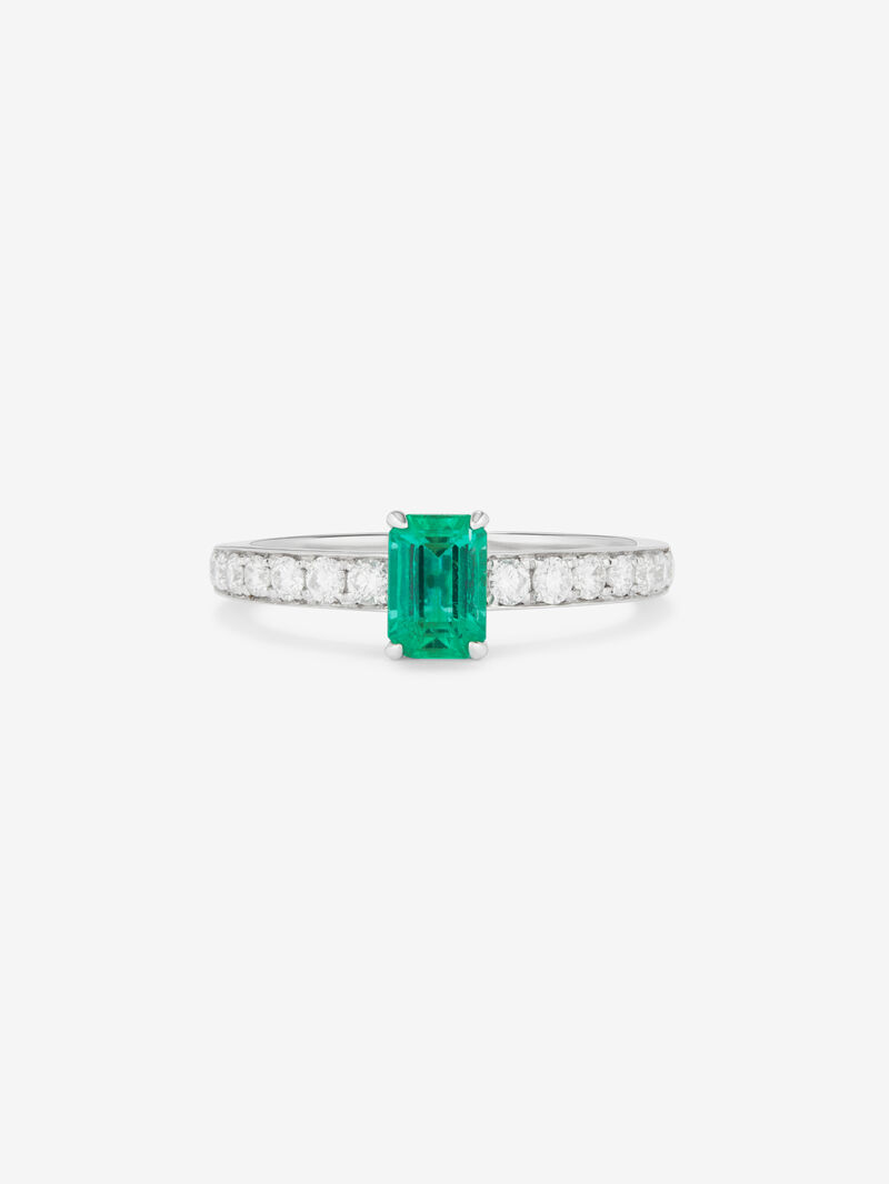 18K White Gold Ring with Green Esmerald in Emerald Size of 0.9 CTS and White Diamonds in Bright Size of 0.36 CTS image number 2