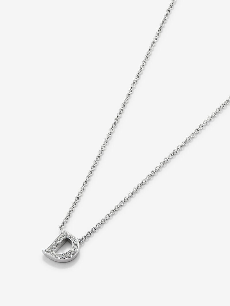 18K white gold pendant with letter D and 14 brilliant-cut diamonds with a total of 0.041 cts image number 1