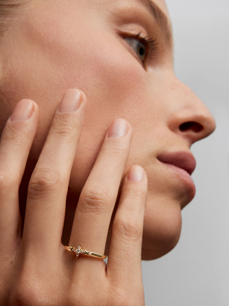 18K yellow gold ring with 7 brilliant-cut diamonds with a total of 0.05 cts image number 2
