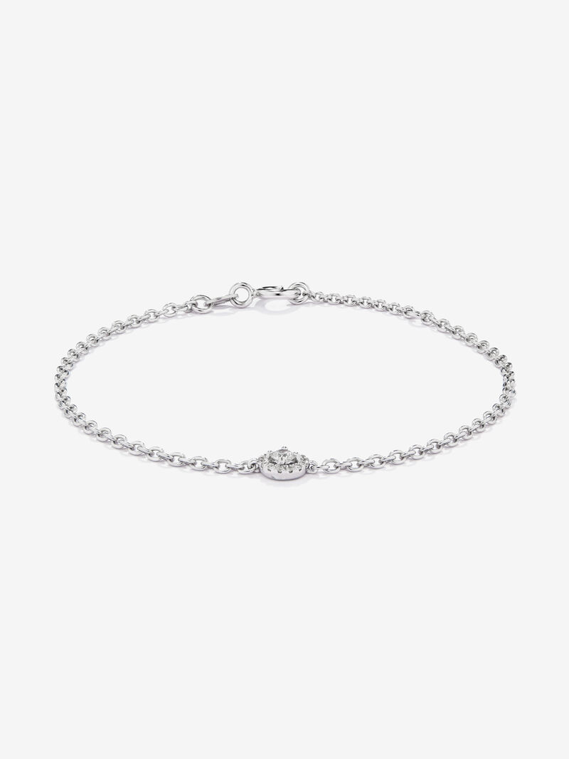 18K white gold chain bracelet with solitary diamond and diamond halo. image number 0